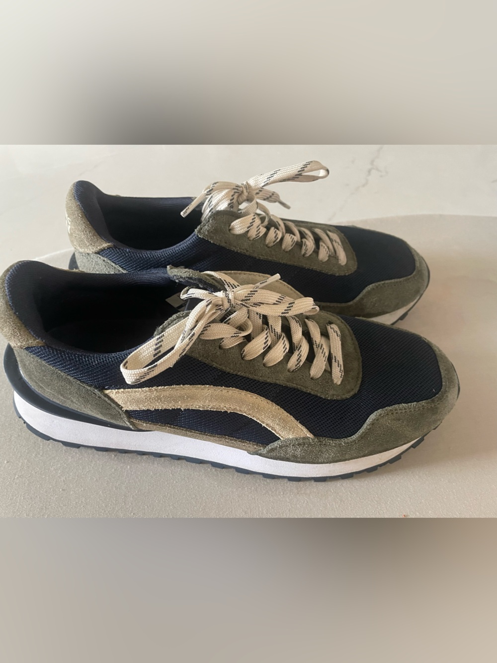 Nothing New woman’s Casual Navy & Olive Suede-Trim Sneakers 8.5
